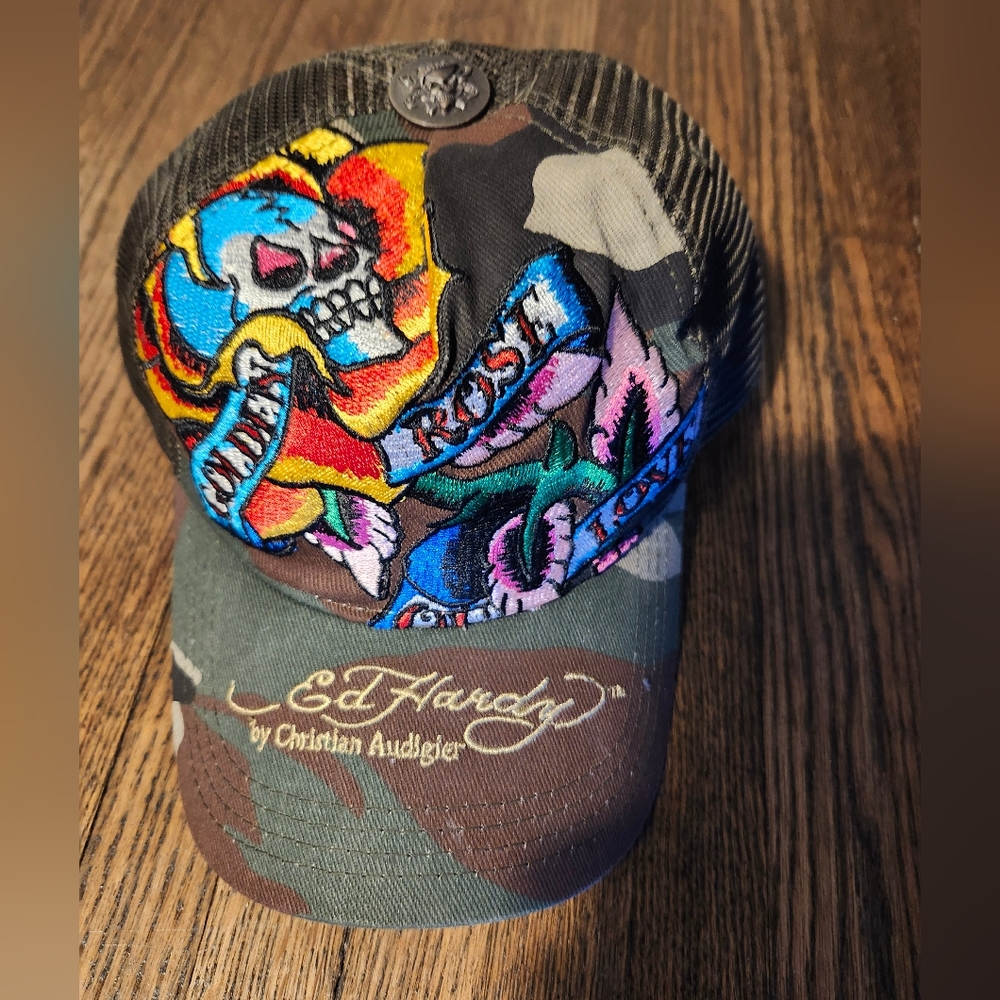 Ed Hardy Black and Brown Hat Bold Accessories